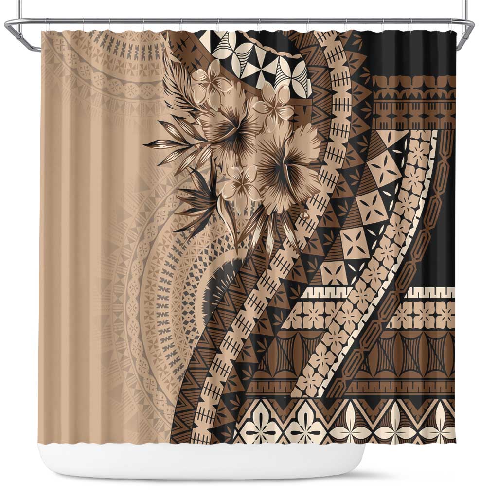 Bula Fiji Shower Curtain Mocha Brown Kaivity Masi Tapa LT7 Brown - Polynesian Pride