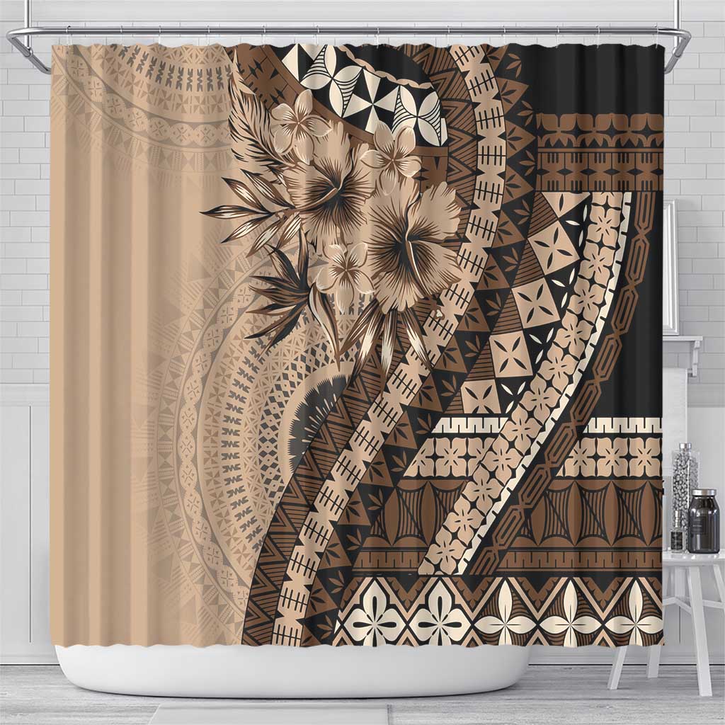 Bula Fiji Shower Curtain Mocha Brown Kaivity Masi Tapa LT7 - Polynesian Pride