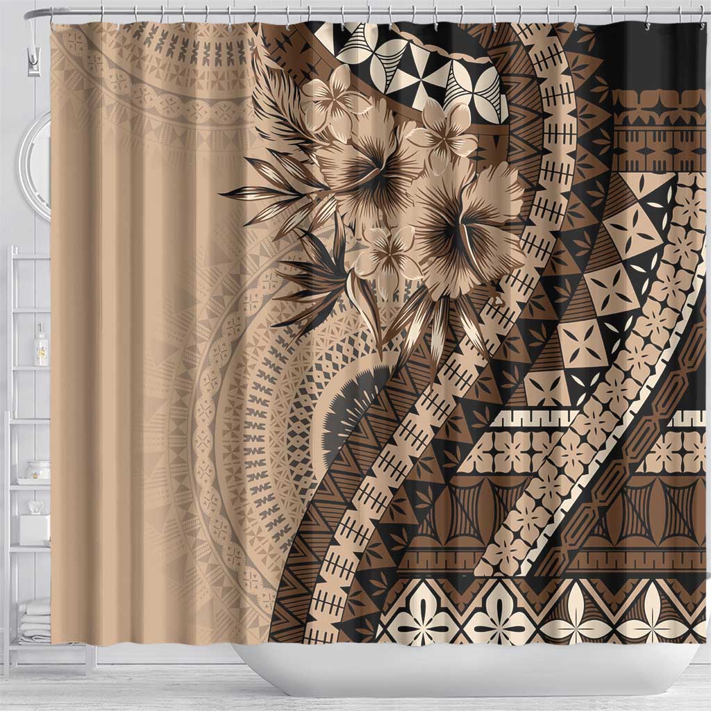 Bula Fiji Shower Curtain Mocha Brown Kaivity Masi Tapa LT7 - Polynesian Pride