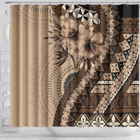 Bula Fiji Shower Curtain Mocha Brown Kaivity Masi Tapa LT7 - Polynesian Pride