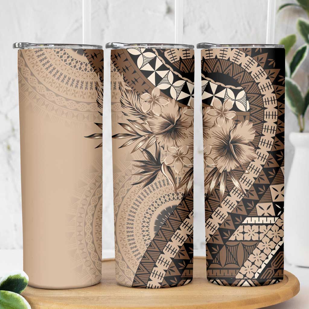 Bula Fiji Skinny Tumbler Mocha Brown Kaivity Masi Tapa LT7 - Polynesian Pride