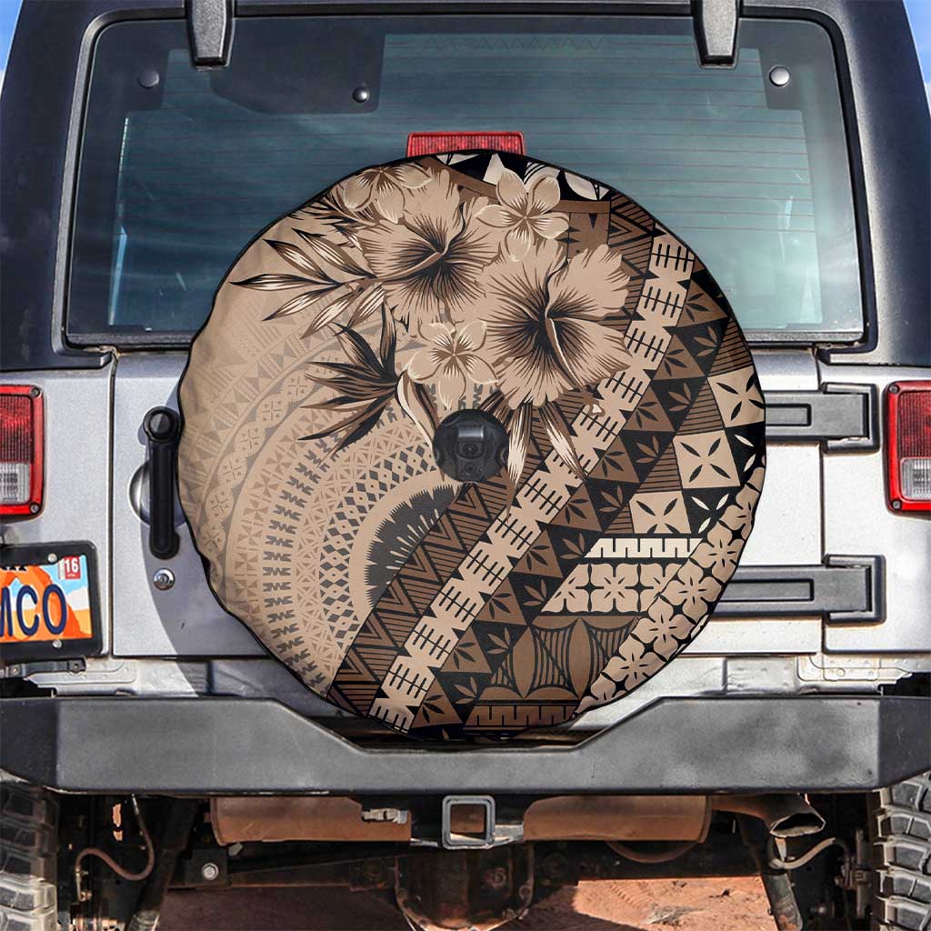 Bula Fiji Spare Tire Cover Mocha Brown Kaivity Masi Tapa LT7 Brown - Polynesian Pride