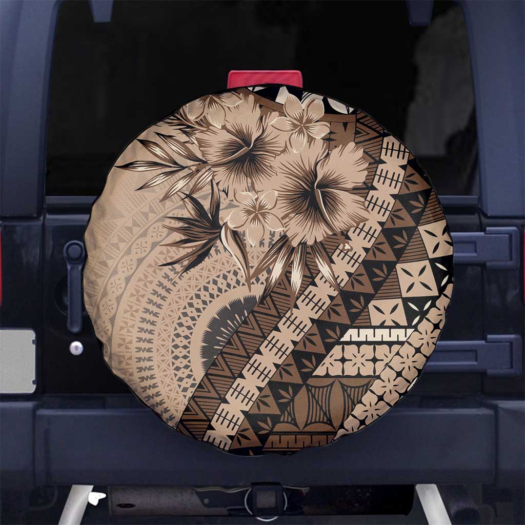 Bula Fiji Spare Tire Cover Mocha Brown Kaivity Masi Tapa LT7 No hole Brown - Polynesian Pride