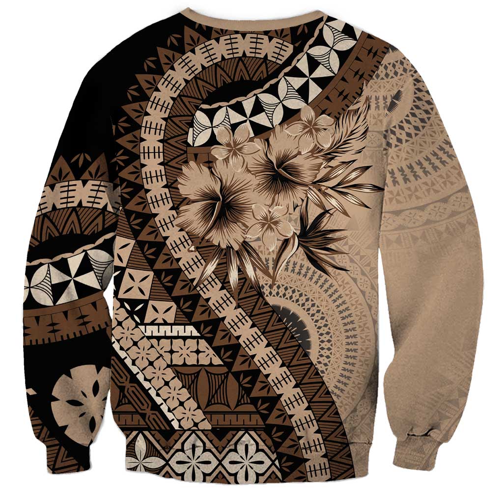 Bula Fiji Sweatshirt Mocha Brown Kaivity Masi Tapa LT7 - Polynesian Pride