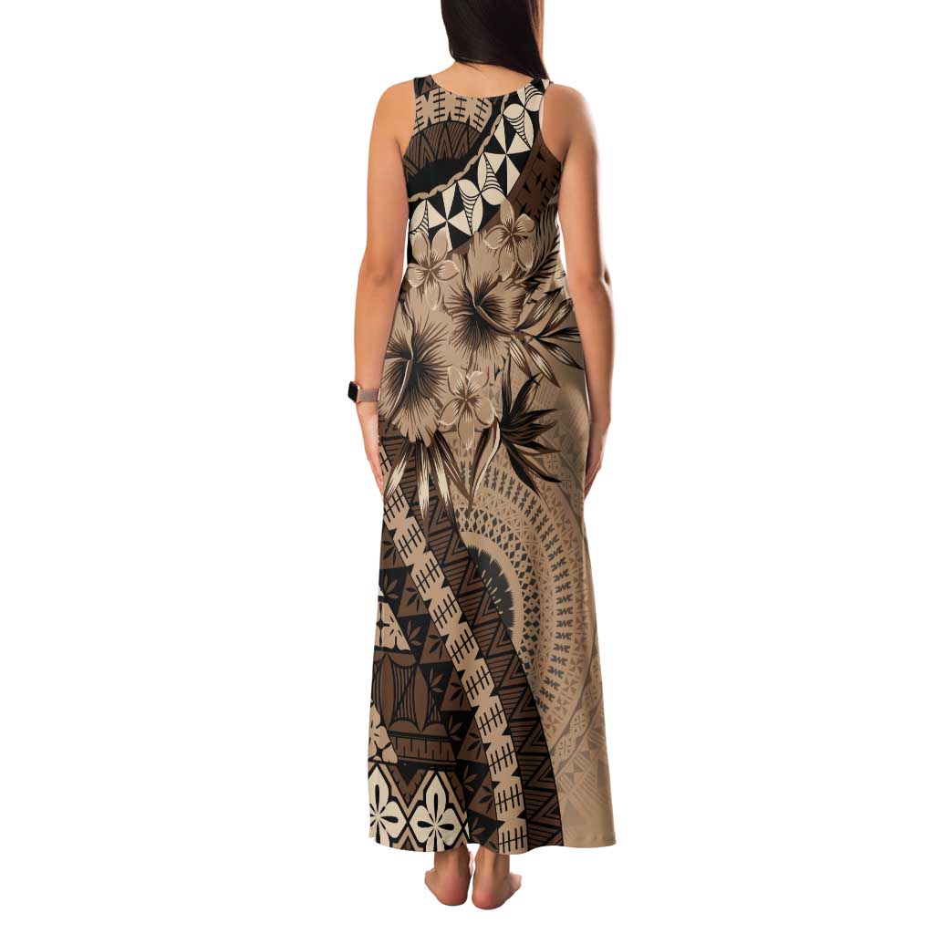 Bula Fiji Tank Maxi Dress Mocha Brown Kaivity Masi Tapa