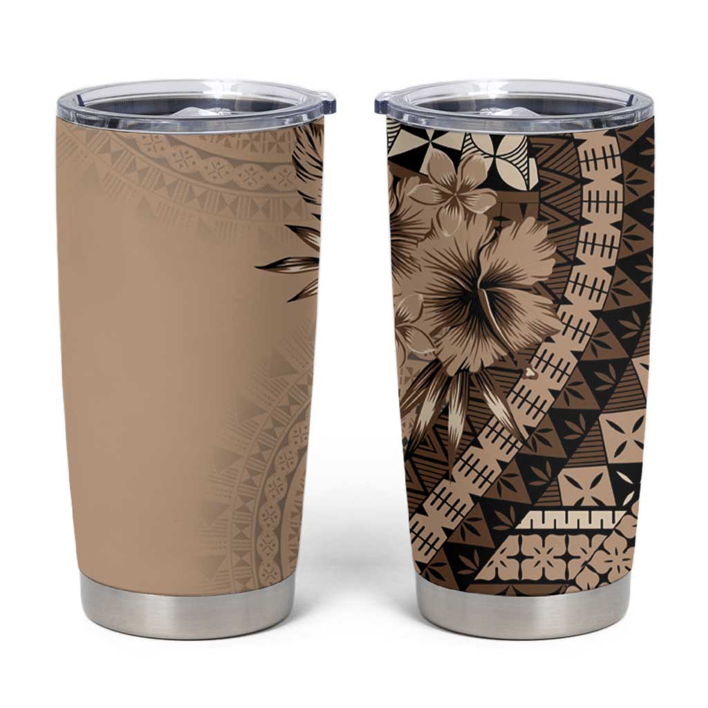 Bula Fiji Tumbler Cup Mocha Brown Kaivity Masi Tapa LT7 Brown - Polynesian Pride