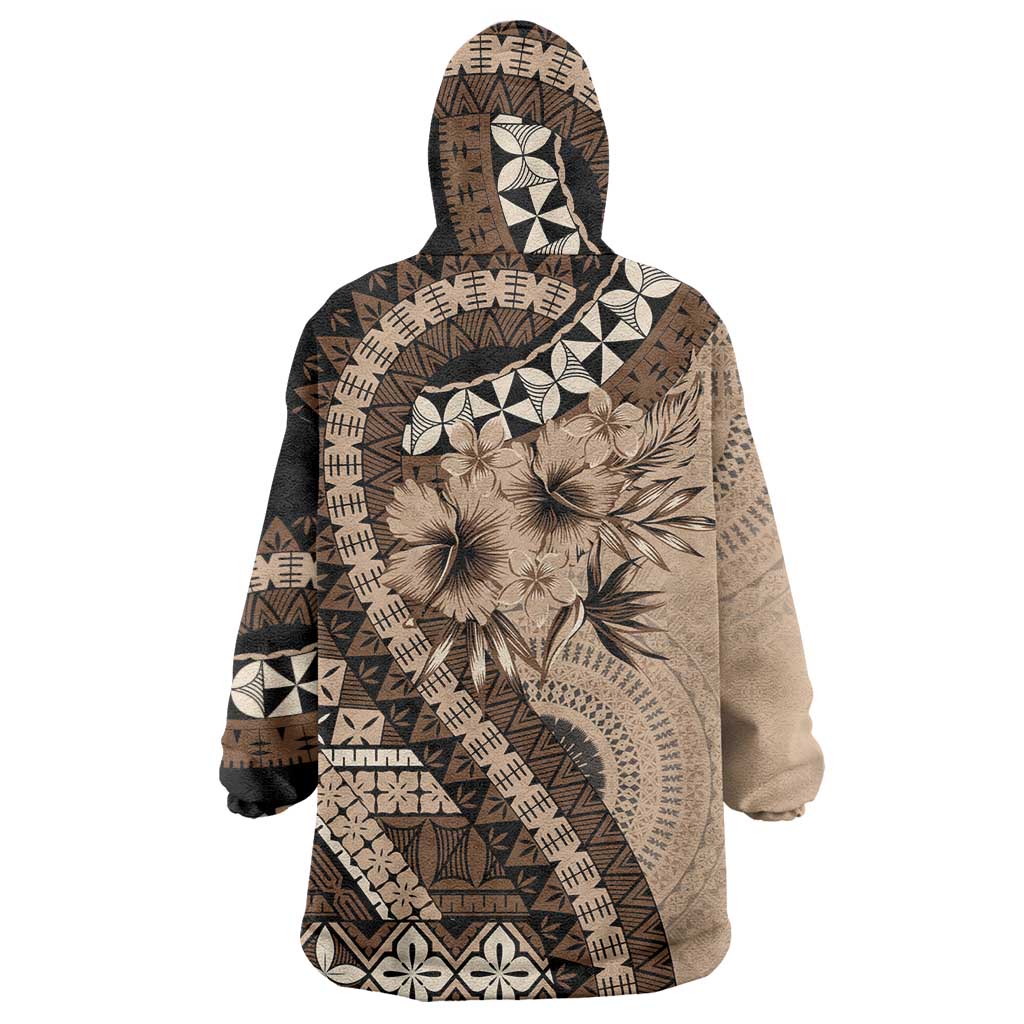 Bula Fiji Wearable Blanket Hoodie Mocha Brown Kaivity Masi Tapa