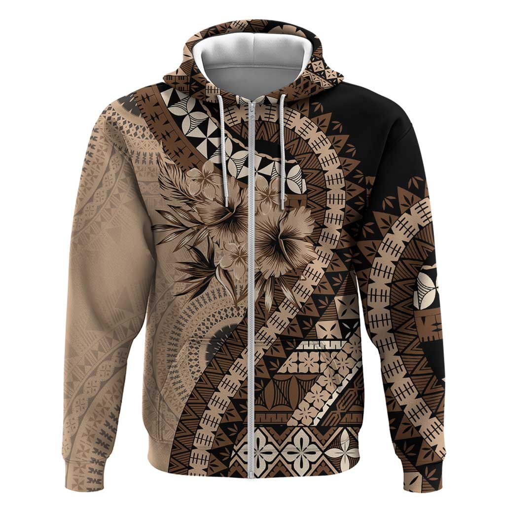 Bula Fiji Zip Hoodie Mocha Brown Kaivity Masi Tapa