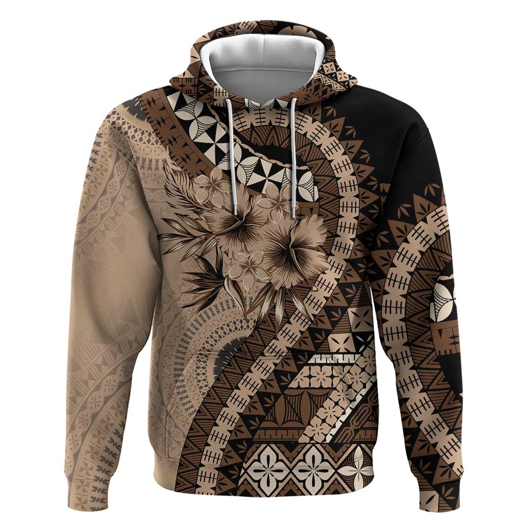 Bula Fiji Zip Hoodie Mocha Brown Kaivity Masi Tapa