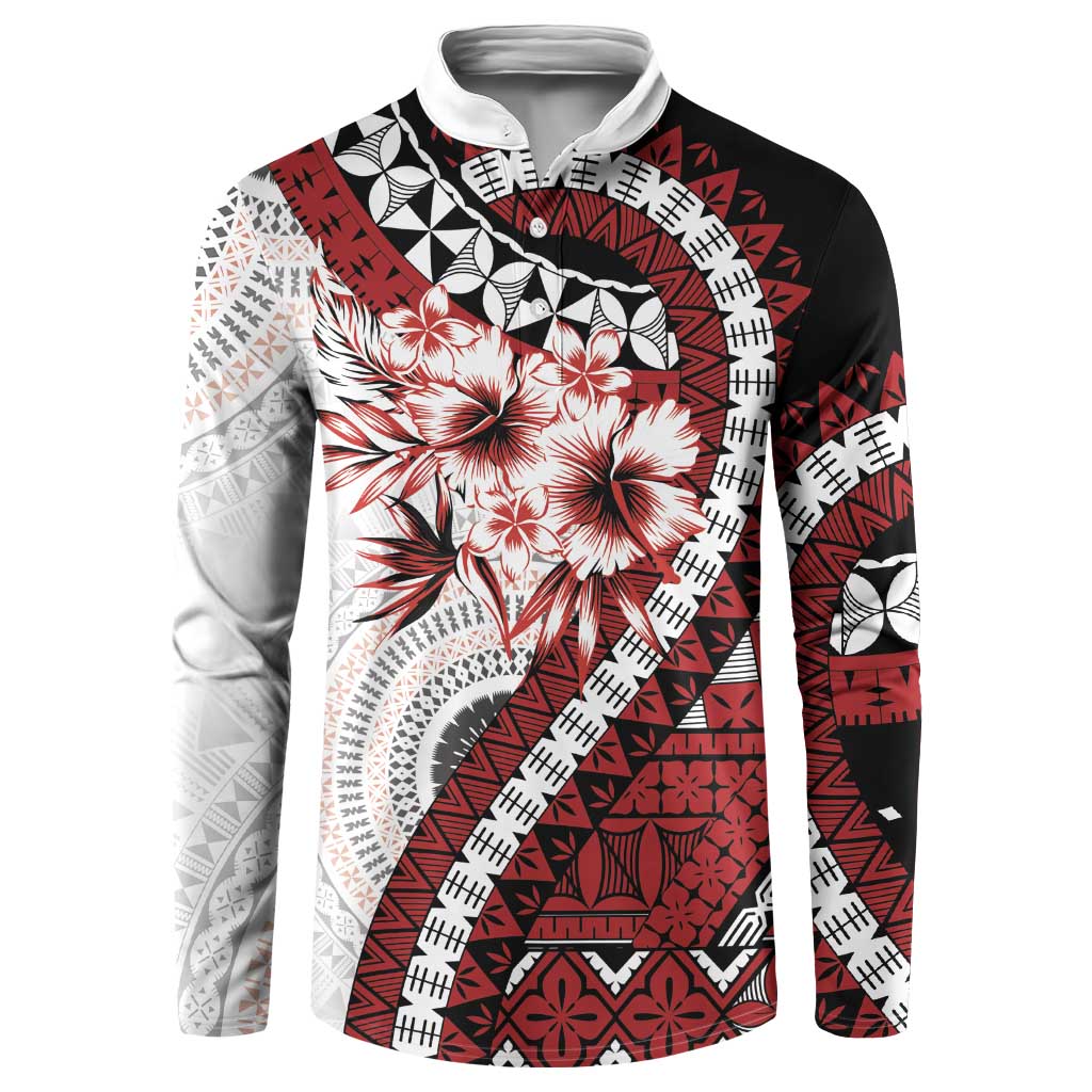 Bula Fiji Button Sweatshirt White Kaivity Masi Tapa LT7 White - Polynesian Pride