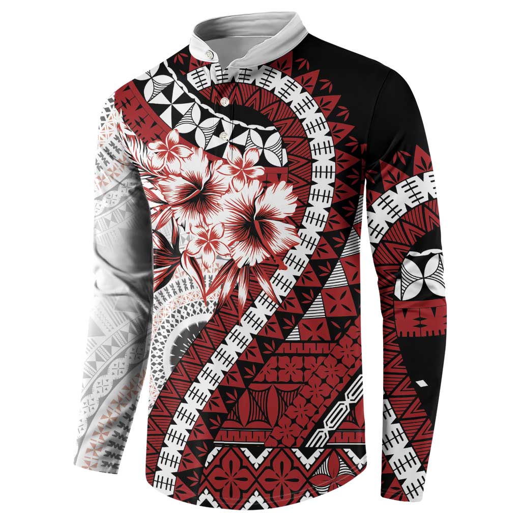 Bula Fiji Button Sweatshirt White Kaivity Masi Tapa LT7 - Polynesian Pride
