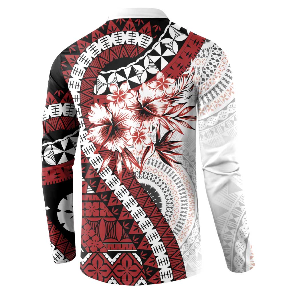 Bula Fiji Button Sweatshirt White Kaivity Masi Tapa LT7 - Polynesian Pride