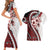 Bula Fiji Couples Matching Short Sleeve Bodycon Dress and Hawaiian Shirt White Kaivity Masi Tapa