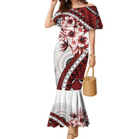 Bula Fiji Family Matching Mermaid Dress and Hawaiian Shirt White Kaivity Masi Tapa