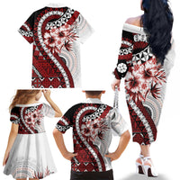 Bula Fiji Family Matching Off The Shoulder Long Sleeve Dress and Hawaiian Shirt White Kaivity Masi Tapa