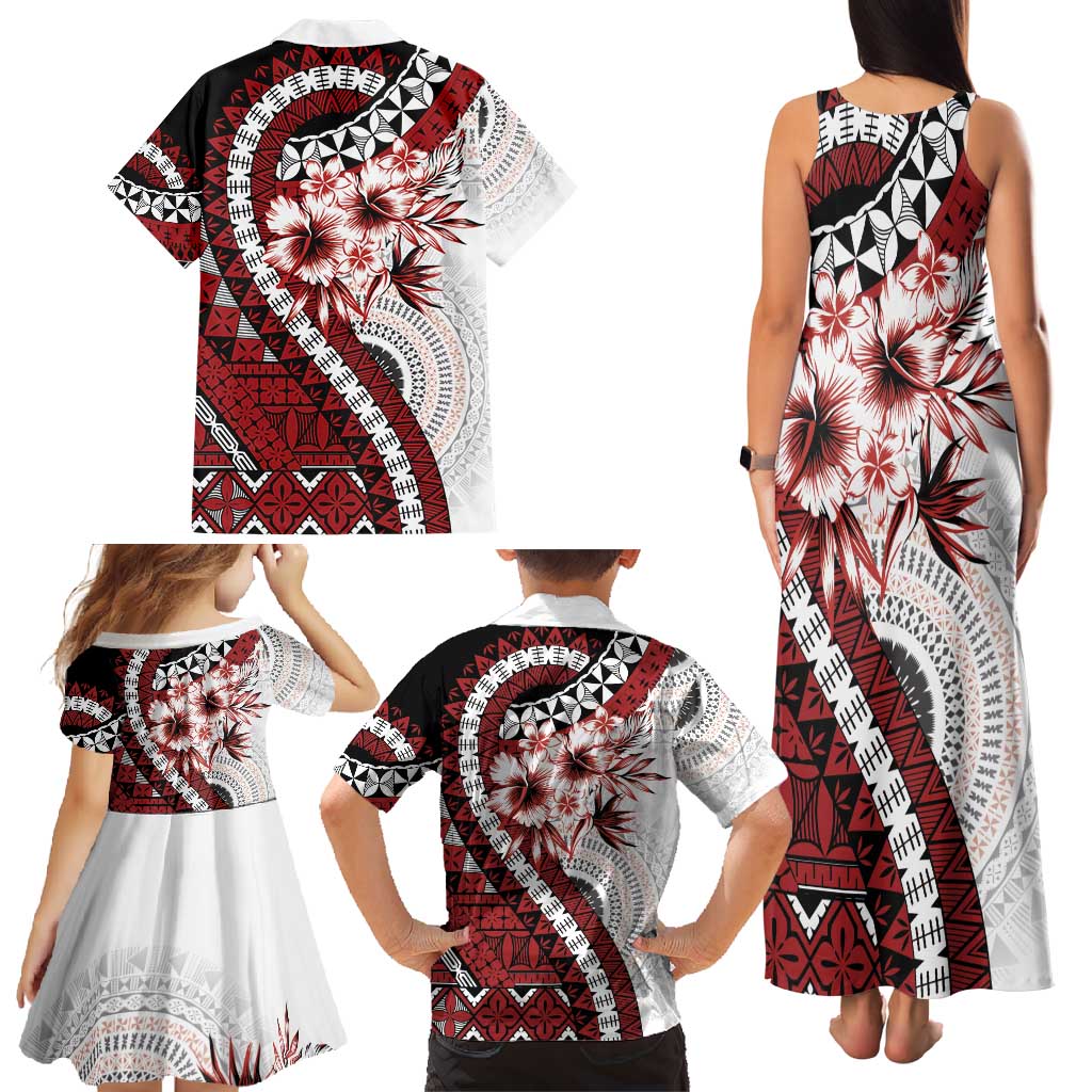Bula Fiji Family Matching Tank Maxi Dress and Hawaiian Shirt White Kaivity Masi Tapa