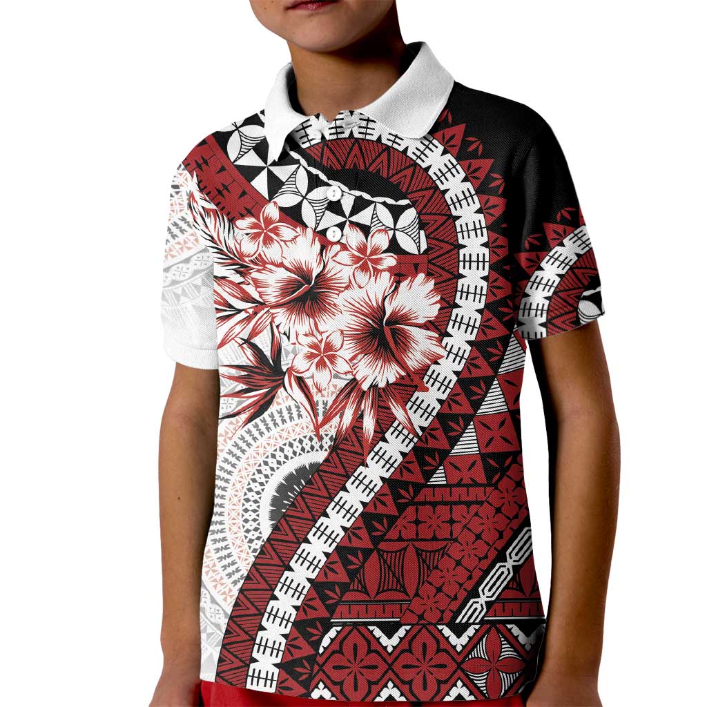 Bula Fiji Kid Polo Shirt White Kaivity Masi Tapa LT7 Kid White - Polynesian Pride