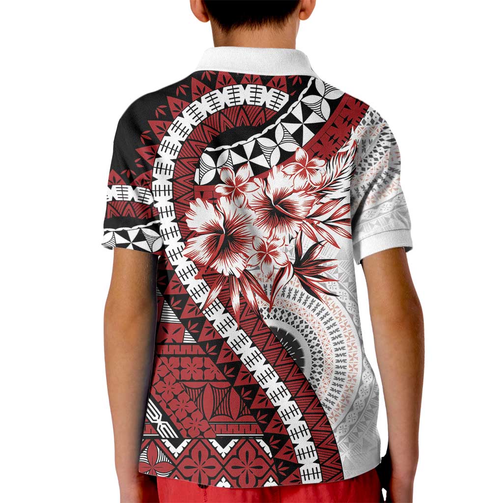 Bula Fiji Kid Polo Shirt White Kaivity Masi Tapa LT7 - Polynesian Pride