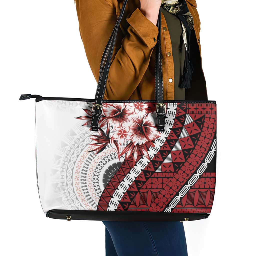 Bula Fiji Leather Tote Bag White Kaivity Masi Tapa LT7 - Polynesian Pride