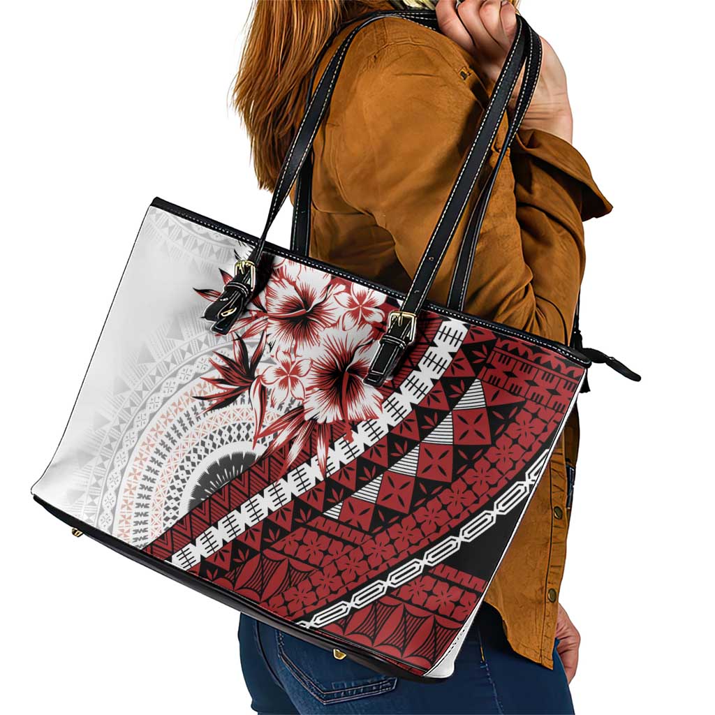 Bula Fiji Leather Tote Bag White Kaivity Masi Tapa LT7 - Polynesian Pride