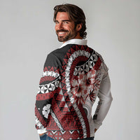 Bula Fiji Long Sleeve Polo Shirt White Kaivity Masi Tapa LT7 - Polynesian Pride