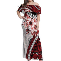 Bula Fiji Off Shoulder Maxi Dress White Kaivity Masi Tapa