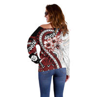 Bula Fiji Off Shoulder Sweater White Kaivity Masi Tapa LT7 - Polynesian Pride