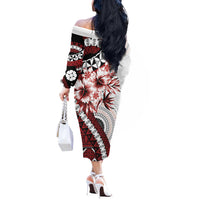 Bula Fiji Off The Shoulder Long Sleeve Dress White Kaivity Masi Tapa