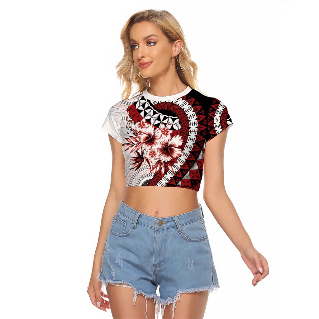 Bula Fiji Raglan Cropped T Shirt White Kaivity Masi Tapa LT7 Female White - Polynesian Pride