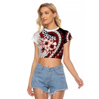 Bula Fiji Raglan Cropped T Shirt White Kaivity Masi Tapa LT7 Female White - Polynesian Pride