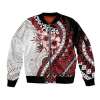 Bula Fiji Sleeve Zip Bomber Jacket White Kaivity Masi Tapa LT7 Unisex White - Polynesian Pride