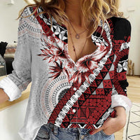 Bula Fiji Women Casual Shirt White Kaivity Masi Tapa