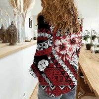 Bula Fiji Women Casual Shirt White Kaivity Masi Tapa