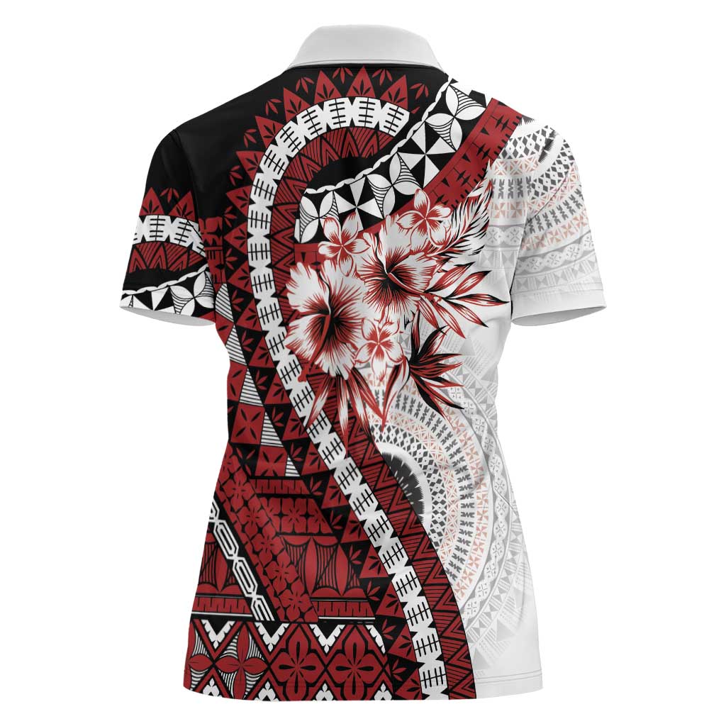 Bula Fiji Women Polo Shirt White Kaivity Masi Tapa