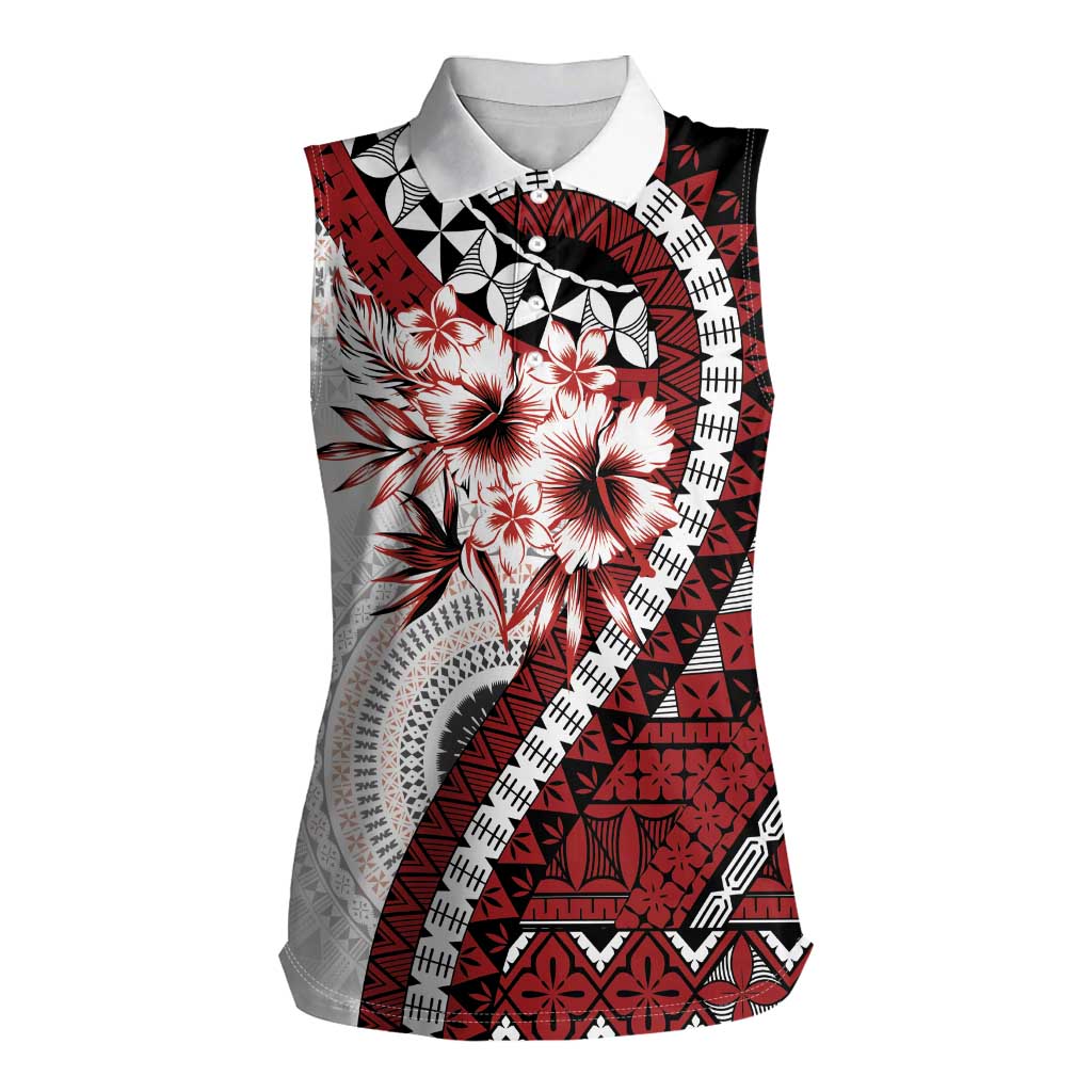 Bula Fiji Women Sleeveless Polo Shirt White Kaivity Masi Tapa