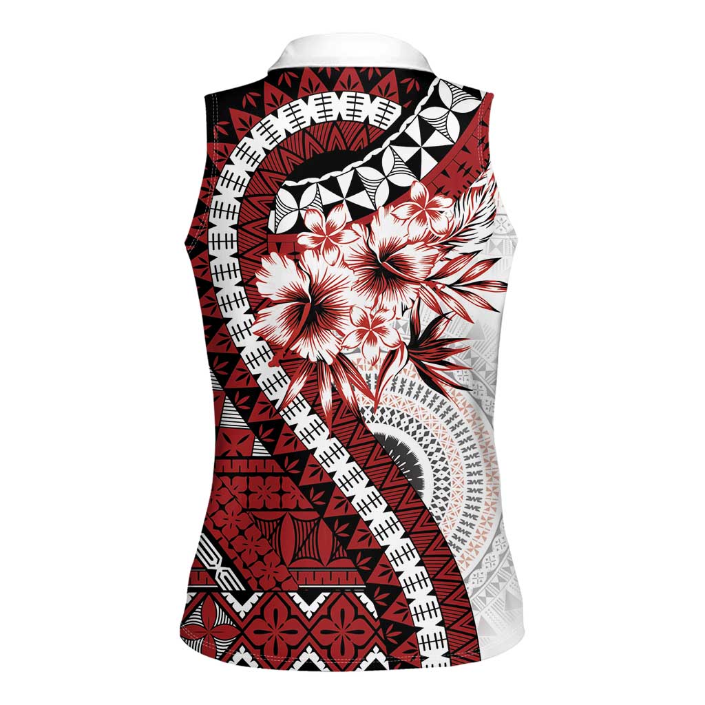 Bula Fiji Women Sleeveless Polo Shirt White Kaivity Masi Tapa LT7 - Polynesian Pride