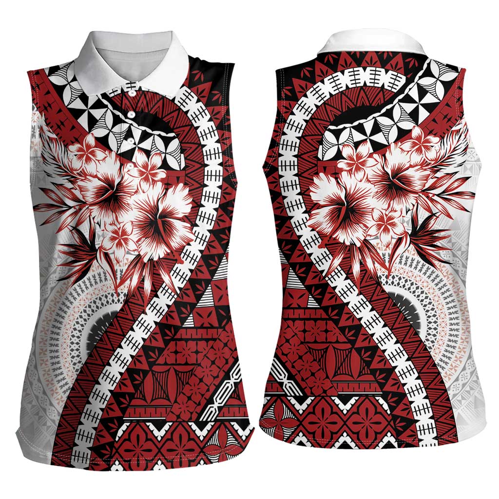Bula Fiji Women Sleeveless Polo Shirt White Kaivity Masi Tapa LT7 - Polynesian Pride