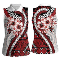Bula Fiji Women Sleeveless Polo Shirt White Kaivity Masi Tapa LT7 - Polynesian Pride