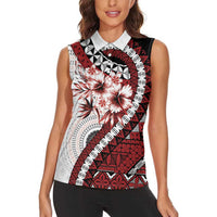 Bula Fiji Women Sleeveless Polo Shirt White Kaivity Masi Tapa LT7 - Polynesian Pride