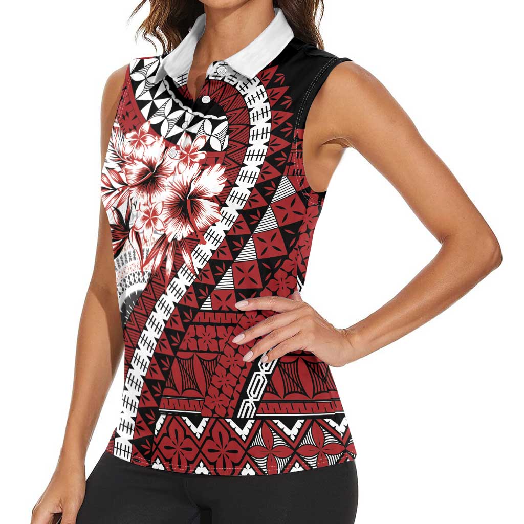 Bula Fiji Women Sleeveless Polo Shirt White Kaivity Masi Tapa LT7 - Polynesian Pride