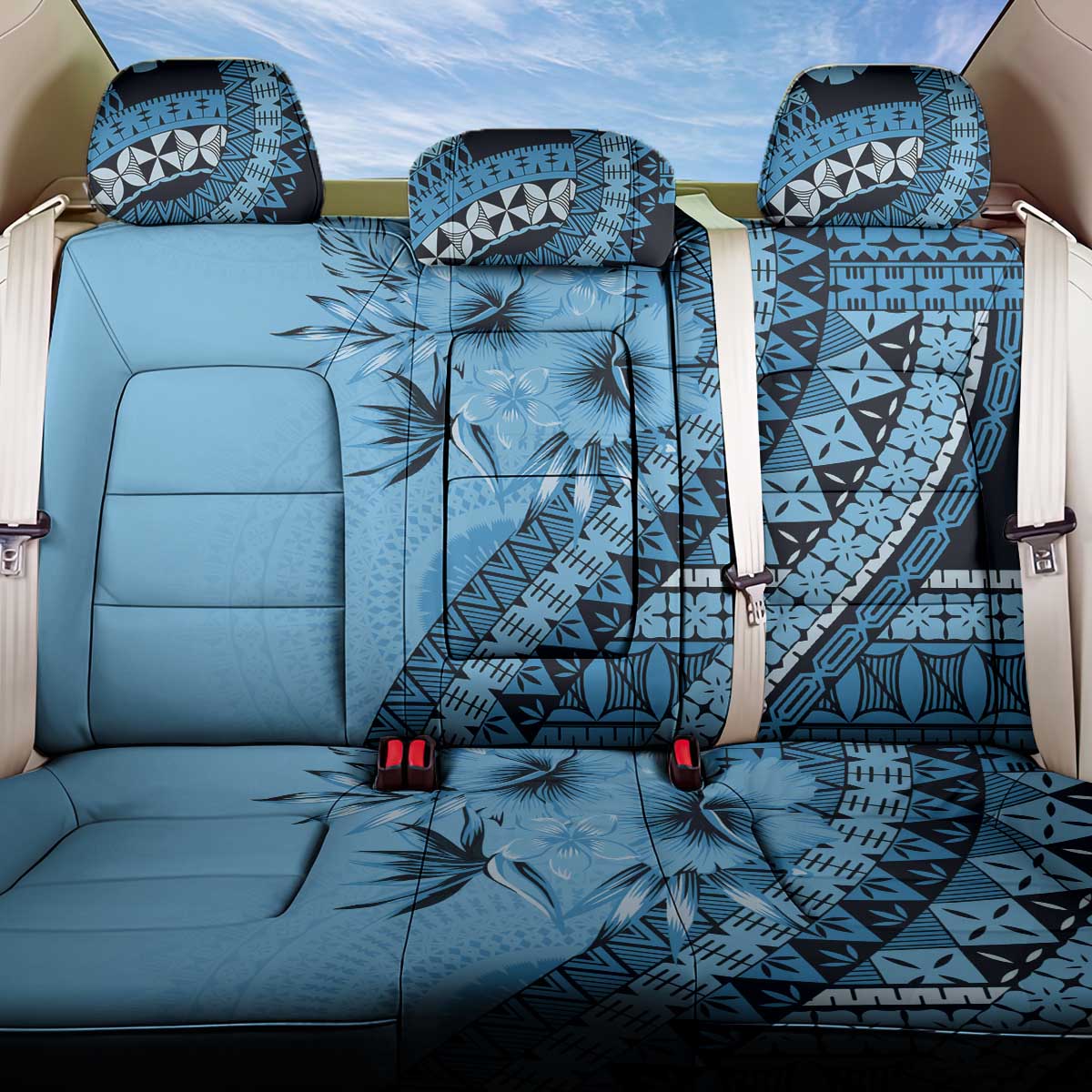 Bula Fiji Back Car Seat Cover Turquoise Kaivity Masi Tapa