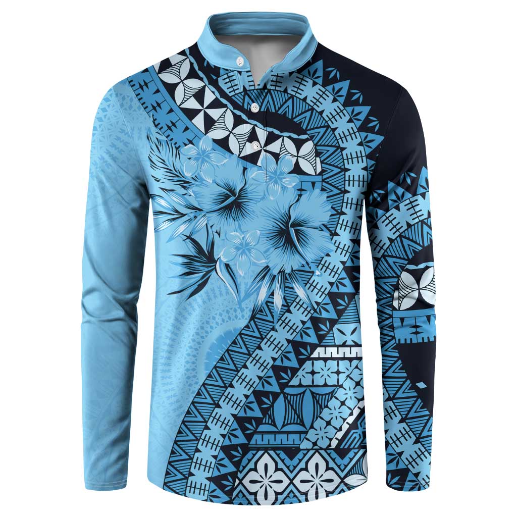 Bula Fiji Button Sweatshirt Turquoise Kaivity Masi Tapa LT7 Turquoise - Polynesian Pride