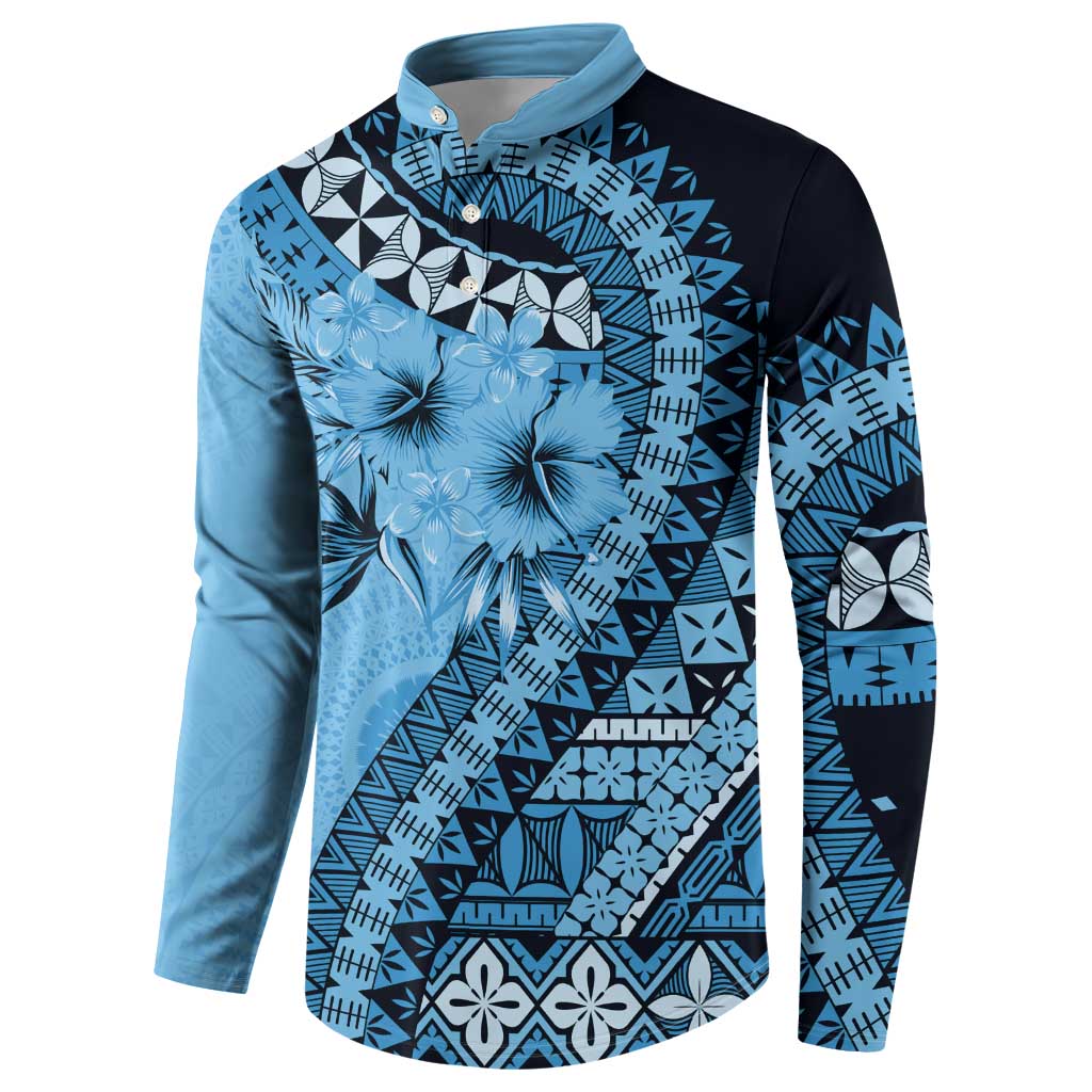 Bula Fiji Button Sweatshirt Turquoise Kaivity Masi Tapa LT7 - Polynesian Pride