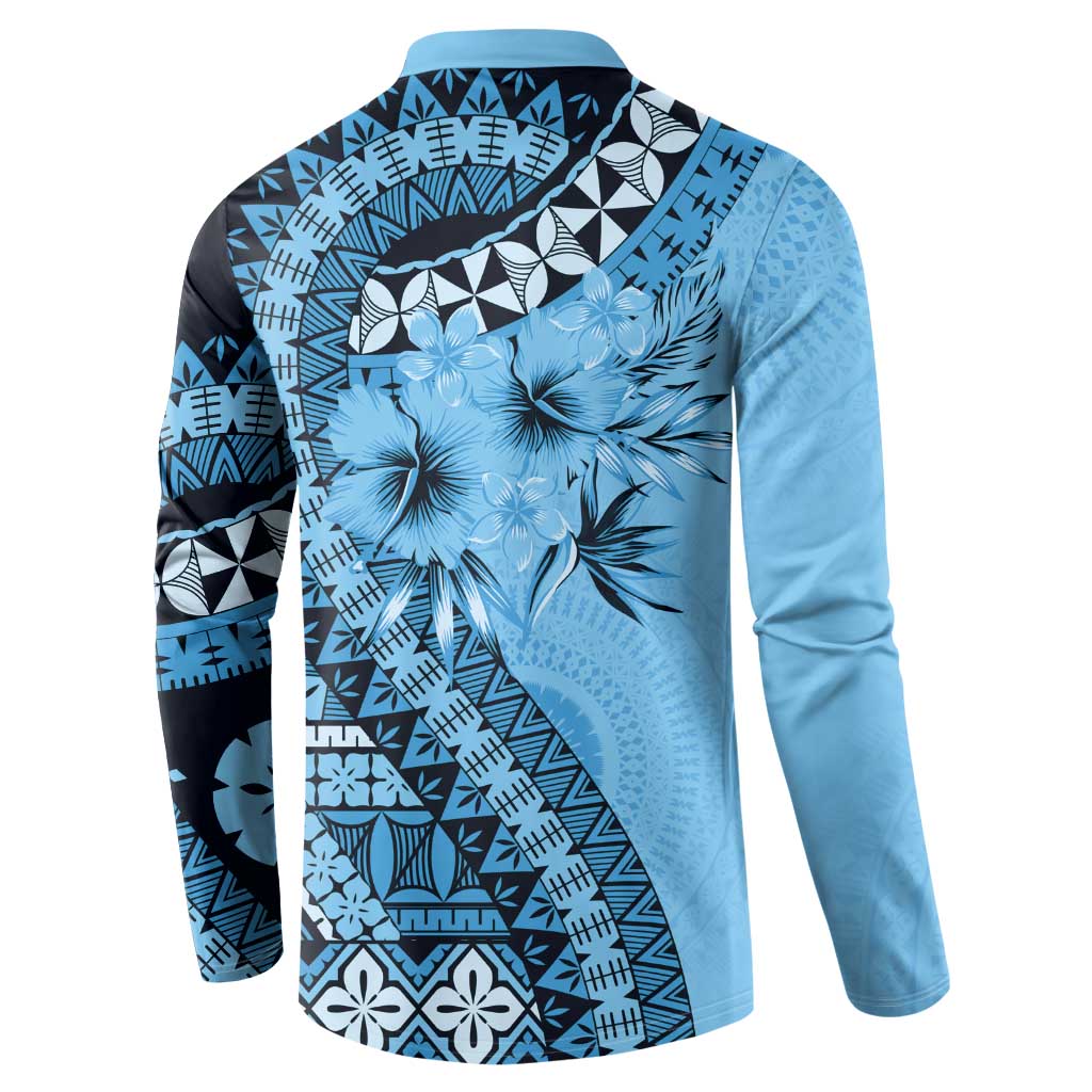 Bula Fiji Button Sweatshirt Turquoise Kaivity Masi Tapa LT7 - Polynesian Pride