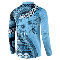 Bula Fiji Button Sweatshirt Turquoise Kaivity Masi Tapa LT7 - Polynesian Pride