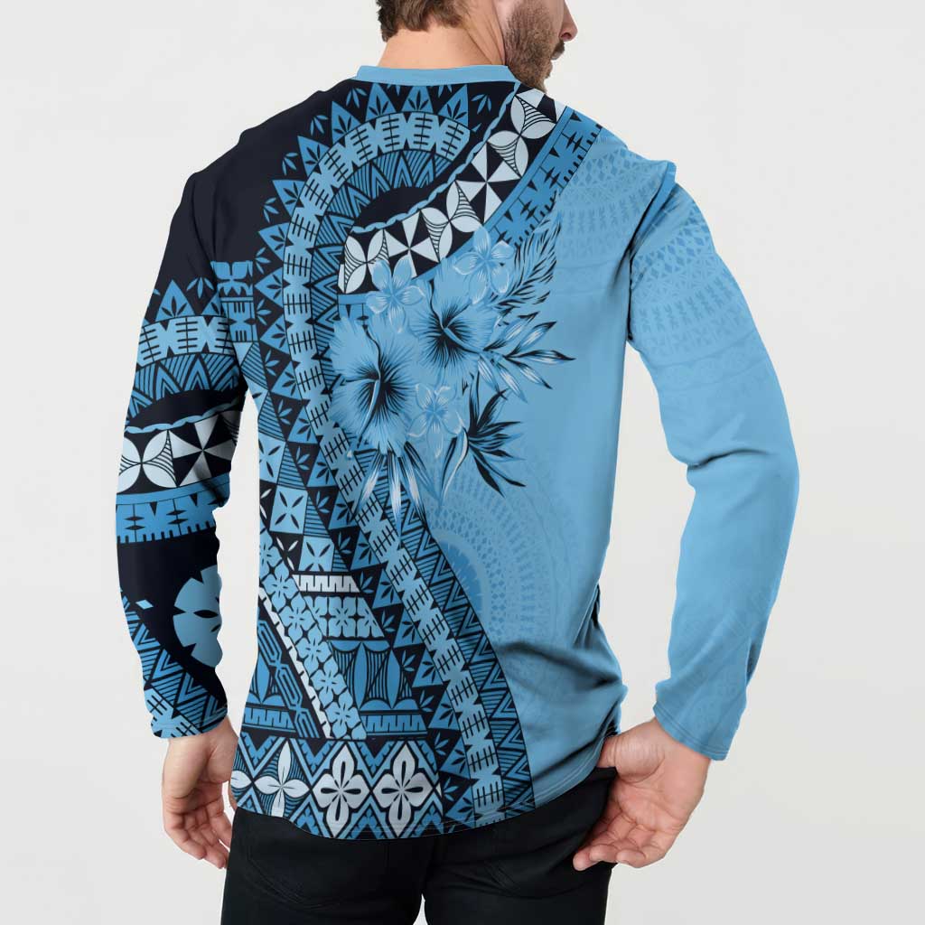Bula Fiji Button Sweatshirt Turquoise Kaivity Masi Tapa LT7 - Polynesian Pride