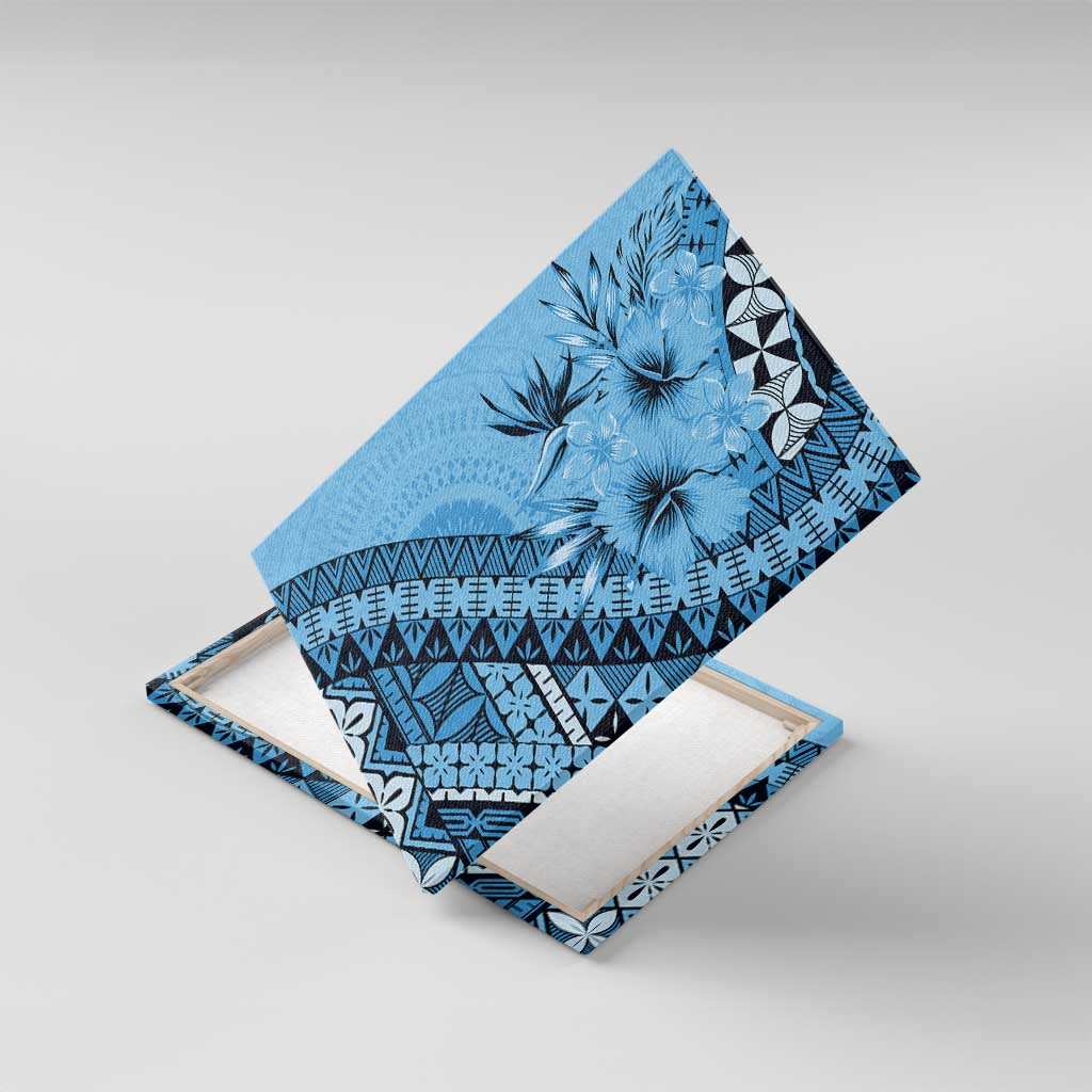 Bula Fiji Canvas Wall Art Turquoise Kaivity Masi Tapa LT7 With Frame Turquoise - Polynesian Pride