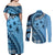Bula Fiji Couples Matching Off Shoulder Maxi Dress and Long Sleeve Button Shirt Turquoise Kaivity Masi Tapa