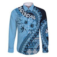 Bula Fiji Family Matching Long Sleeve Bodycon Dress and Hawaiian Shirt Turquoise Kaivity Masi Tapa