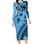 Bula Fiji Family Matching Long Sleeve Bodycon Dress and Hawaiian Shirt Turquoise Kaivity Masi Tapa